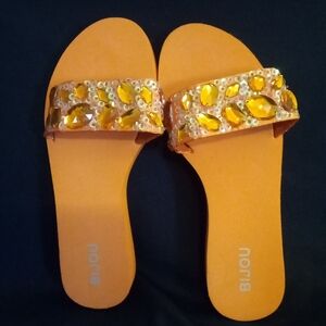 Bright Orange Bijou Slides W/ Orange n White Gems  SIZE 7